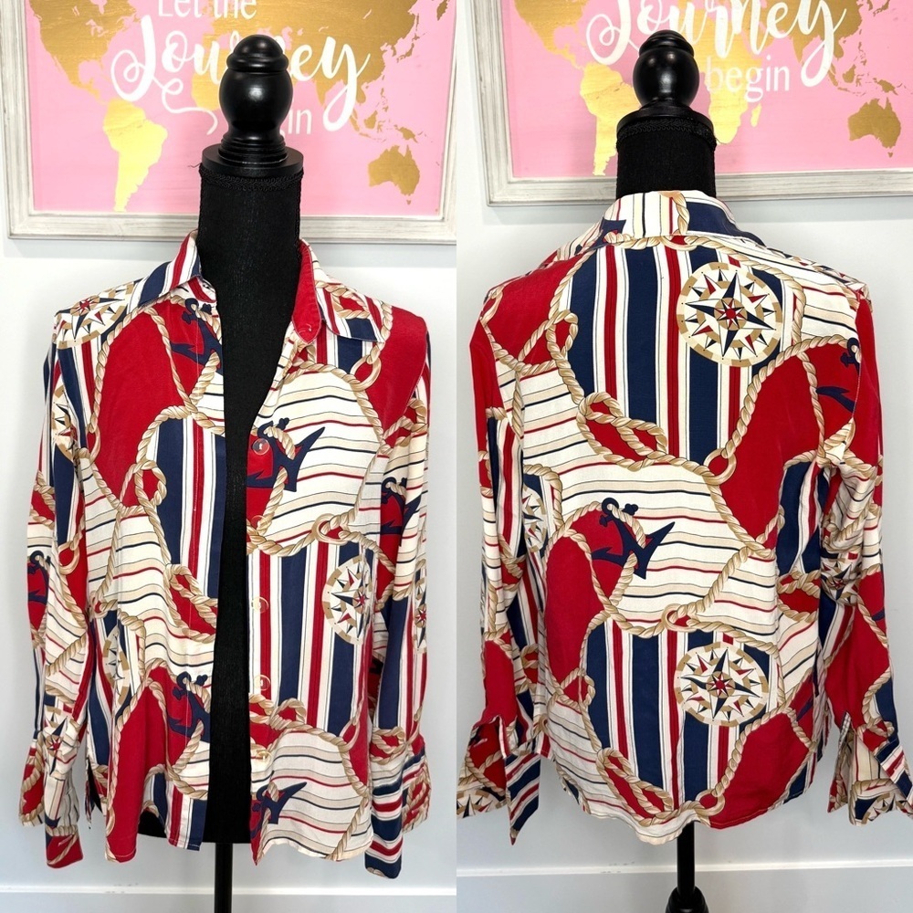 Patchington 100% Silk Button Up Blouse (XS)